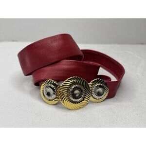 Vintage Schaffer Genuine Leather Belt Red Adjustable Gold Silver Buckle Sz Large
